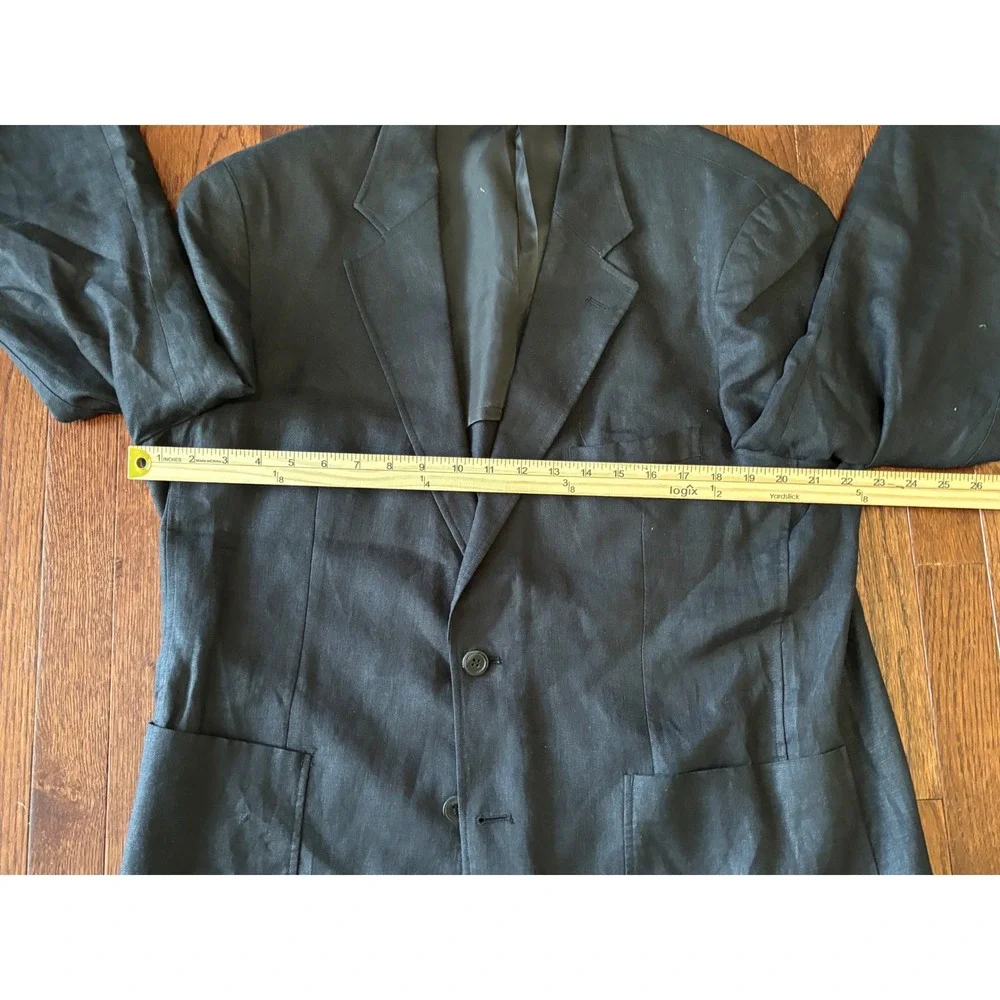 Alan Flusser Mens Black 100% Linen 2-Button Sport Coat Blazer Jacket Large